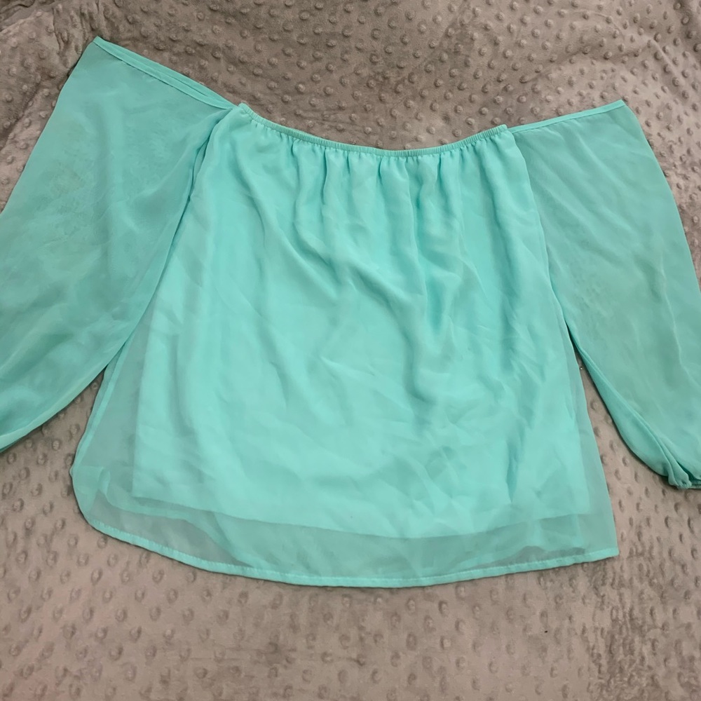 Rachel Kate Size S off the shoulder aqua color